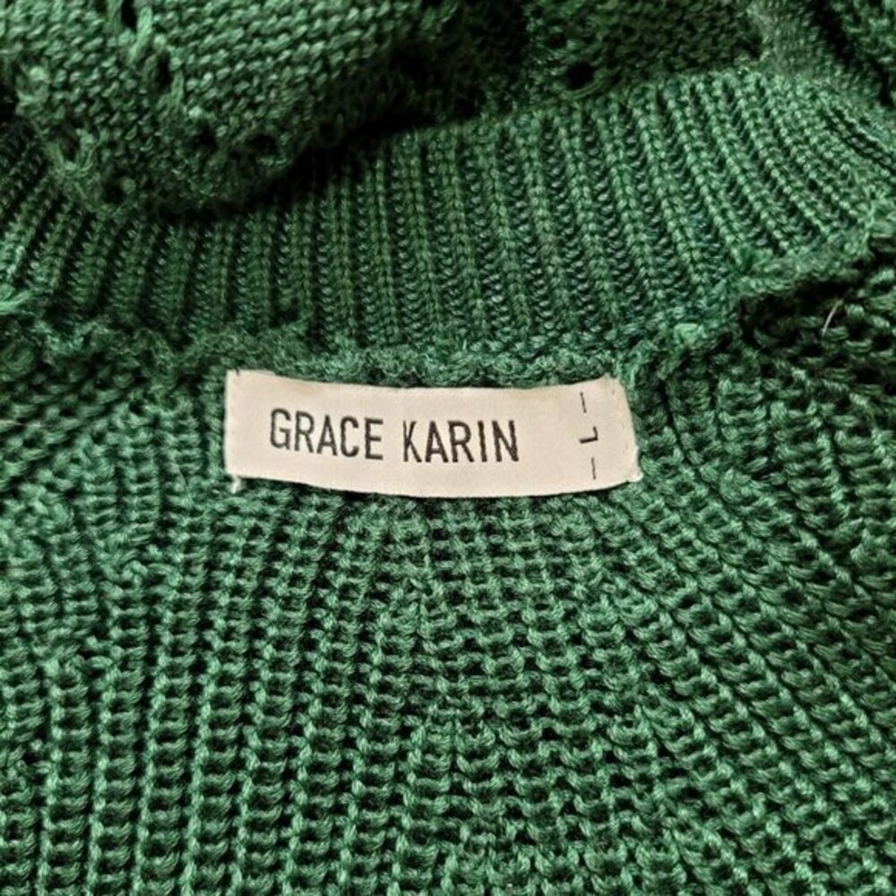 Grace Karin Green Sweater Crew Neck L - Picture 8 of 10